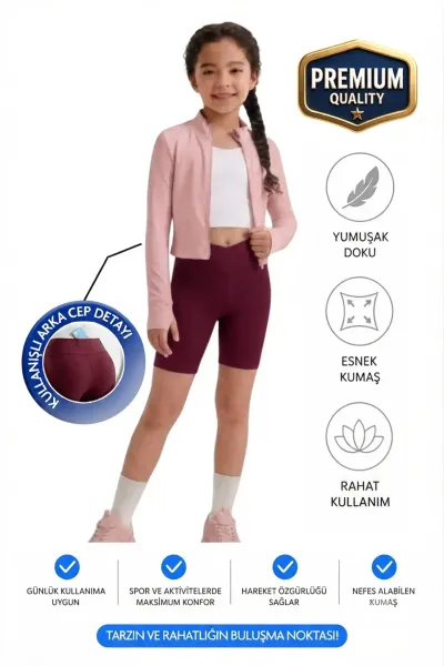 Kız çocuk Cepli Kruvaze Kemer Yüksek Bel Biker Günlük Koşu Yürüyüş Yoga Spor Voleybol Fitness Kısa Tayt — Bordo