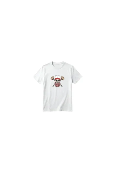 Unisex Kız Erkek Çocuk Baskılı Bisiklet Yaka Kısa Kollu Pamuklu Günlük T-Shirt — SKULL and CROSSBONES BEYAZ