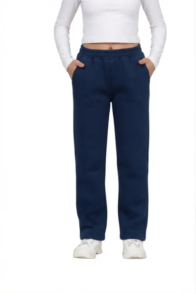 Unisex Kız - Erkek Çocuk 3 İplik Şardonlu İçi Pamuklu Okul Eşofman Altı Pantolon — Lacivert