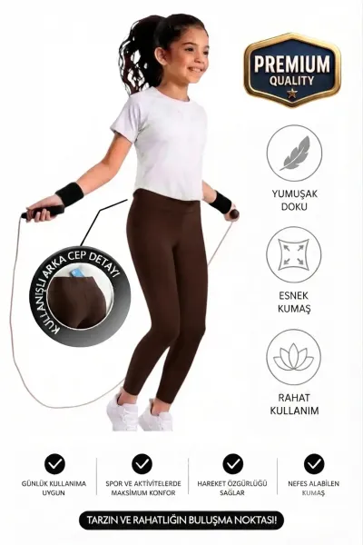 Kız çocuk / Kadın Cepli Yüksek Bel, Günlük, Koşu, Yürüyüş, Yoga, Spor, Atletik, Egzersiz, Fitness Tayt — Kahve