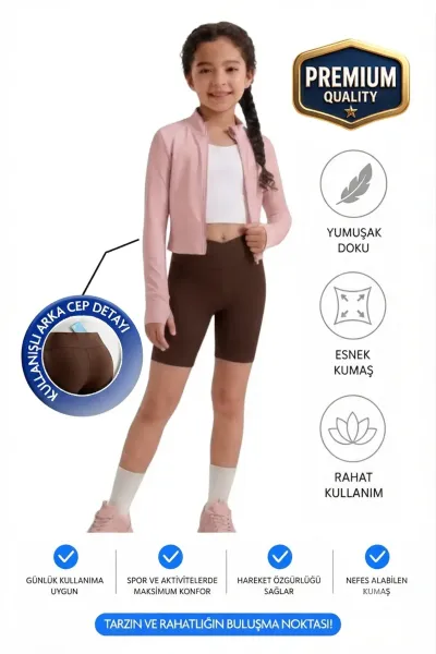 Kız çocuk Cepli Kruvaze Kemer Yüksek Bel Biker Günlük Koşu Yürüyüş Yoga Spor Voleybol Fitness Kısa Tayt — Kahve