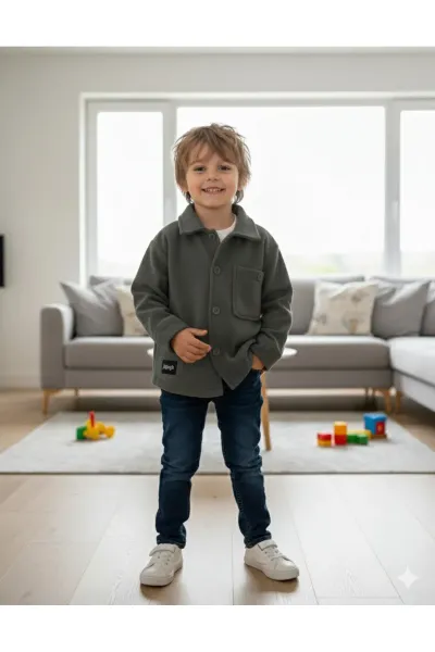 Erkek-Kız Çocuk Unisex Pamuklu Günlük-Casual Kışlık Polar Ceket Gömlek — antrasit