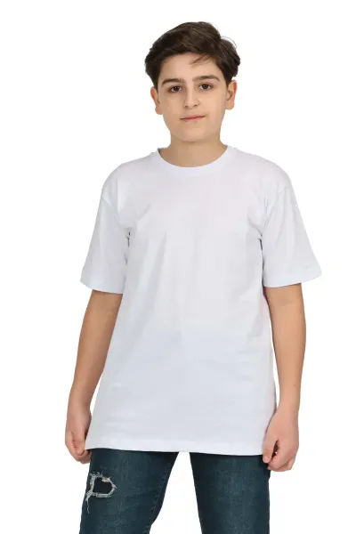 Erkek çocuk beyaz düz baskısız kısa kol basic casual-okul t-shirt