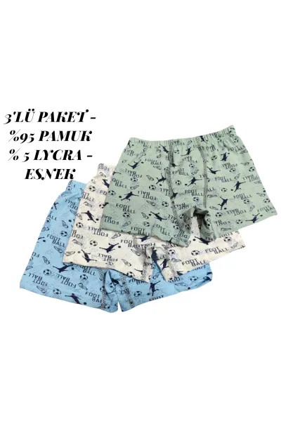 Erdem Kids Erkek Çocuk 3'Lü Paket Likralı Pamuk Rahat Desenli Boxer