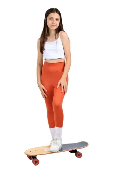 Kız çocuk Yüksek Bel, Koşu, Yürüyüş, Casual, Spor, Atletik, Egzersiz, Fittness Tayt — Kiremit