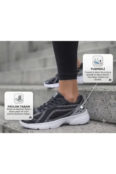 Unisex Kadın Erkek Çocuk Garson Boy Rahat Günlük Sneaker Spor Yürüyüş Ayakkabı — Siyah-Beyaz