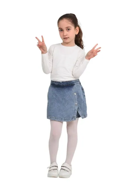 Kız Çocuk Beli Lastikli Jean Denim Kot Şort Etek