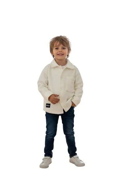 Erkek-Kız Çocuk Unisex Pamuklu Günlük-Casual Kışlık Polar Ceket Gömlek — ekru