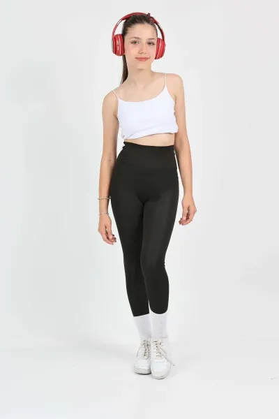 Kız çocuk Yüksek Bel, Koşu, Yürüyüş, Casual, Spor, Atletik, Egzersiz, Fittness Tayt — Siyah