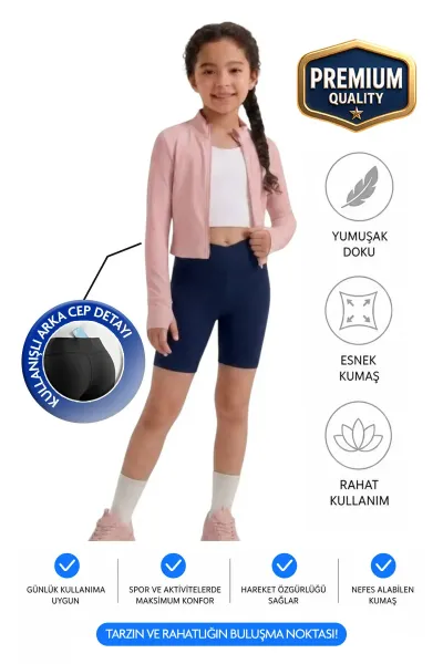 Kız çocuk Cepli Kruvaze Kemer Yüksek Bel Biker Günlük Koşu Yürüyüş Yoga Spor Voleybol Fitness Kısa Tayt — Lacivert