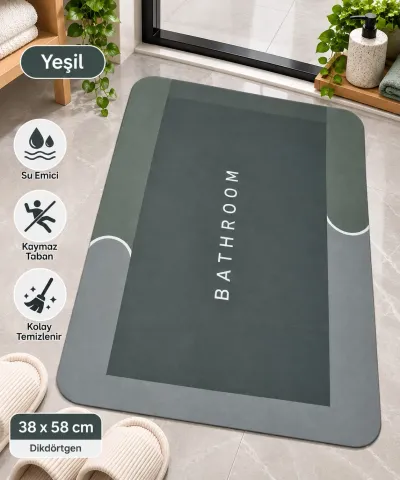 Sihirli Banyo Paspası 38x58 cm – Süper Su Emici, Kaydırmaz ve Hızlı Kuruyan Dikdörtgen Yeşil