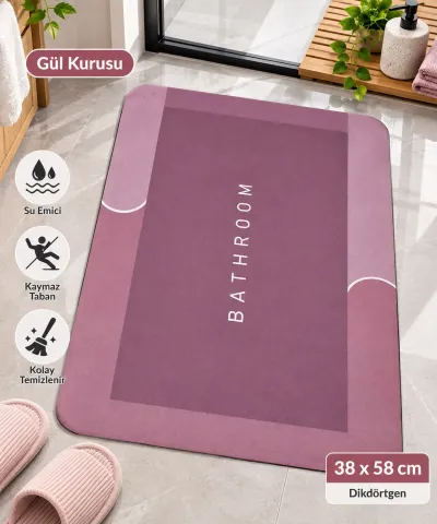 Sihirli Banyo Paspası 38x58 cm – Süper Su Emici, Kaydırmaz ve Hızlı Kuruyan Dikdörtgen Pembe