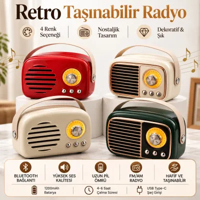 Retro Bluetooth Hoparlör FM Radyo Taşınabilir Şarjlı Nostaljik Mini Radyo Krem