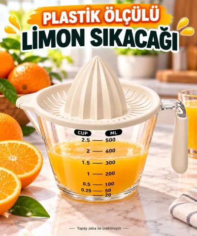 Ölçülü Narenciye Sıkacağı 500 ML Hazneli Manuel Limon Portakal Sıkacağı