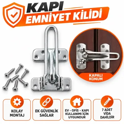 Kapı Emniyet Kilidi Metal Güvenlik Mandalı Ek Güvenlik Kilidi Vidalı