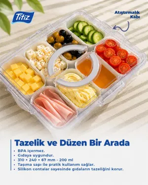 Çok Amaçlı Atıştırmalık Kabı 8 Bölmeli Taşınabilir Kahvaltılık Çerez Saklama Kutusu 310x240x68 mm