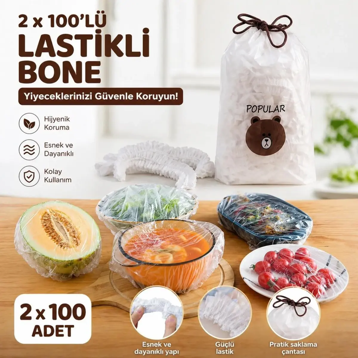 Hijyenik Gıda Koruyucu Bone 2 paket ( 200 adet )
