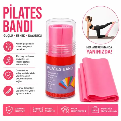 Pilates Bandı Direnç Lastiği Pembe Yoga Egzersiz Fitness Esneme Bandı Kutulu
