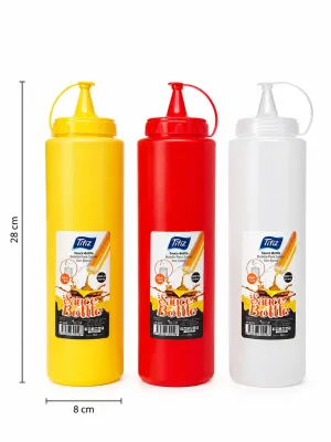Titiz 3’lü 1000 ml Sos Şişesi Seti Sızdırmaz Kapaklı Sarı Kırmızı Beyaz