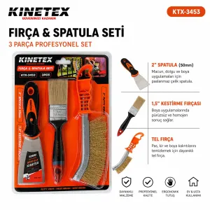 Kinetex Fırça  Spatula Seti 3 Parça (Tel Fırça + Boya Fırçası + Spatula)