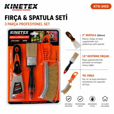 Kinetex Fırça Spatula Seti 3 Parça (Tel Fırça + Boya Fırçası + Spatula)