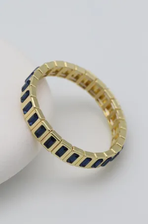 14K Gold Görünümlü Çelik Lastikli Bileklik Lacivert Taş Detaylı Kadın Bileklik