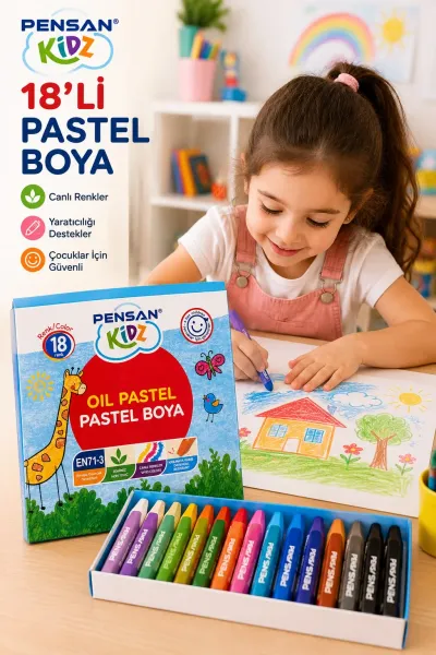 Pensan Kidz 18 Renk Pastel Boya Çocuklar İçin Canlı Renkler Kırılmaya Dayanıklı