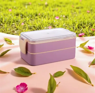 Titiz Fely 2 katlı Öğle Yemeği Kabı – Çatal Kaşık Dahil – Sızdırmaz Kilitli Lunch Box- Mor Renk