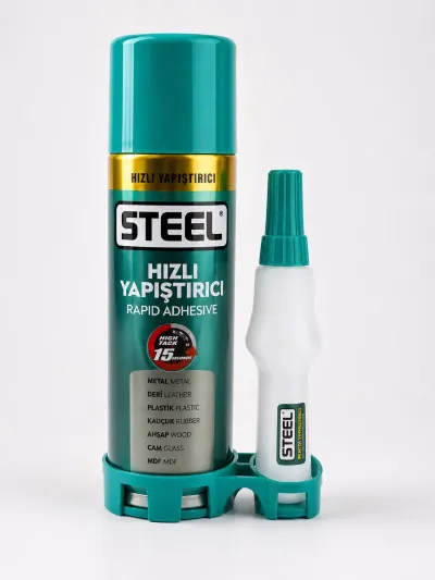 Steel Hızlı Yapıştırıcı Seti 200 ml Aktivatör Sprey + 35 gr Güçlü Yapıştırıcı MDF Ahşap Metal