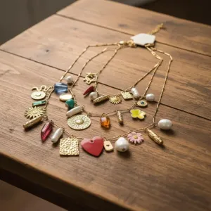 Üçlü Renkli Charm Detaylı Zincir Kolye Seti - 3 Ayrı kolye Birlikte