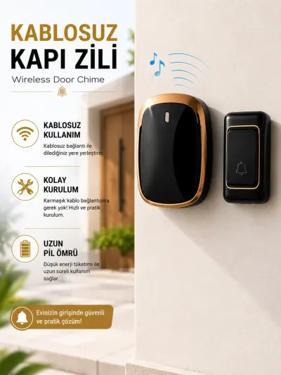 Winnboss WN-3001 Şık Tasarım Wireless Kablosuz Kapı Zili Pilli- 100MT Menzil