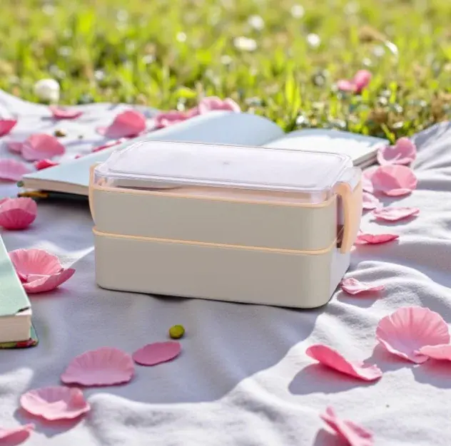 Titiz Fely 2 katlı Öğle Yemeği Kabı – Çatal Kaşık Dahil – Sızdırmaz  Kilitli Lunch Box- Krem Renk