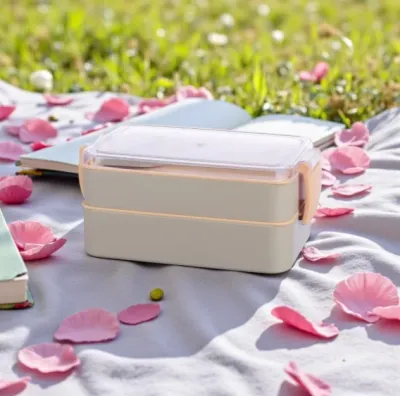 Titiz Fely 2 katlı Öğle Yemeği Kabı – Çatal Kaşık Dahil – Sızdırmaz Kilitli Lunch Box- Krem Renk