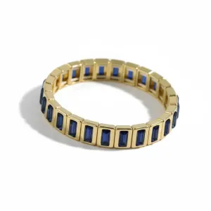 14K Gold Görünümlü Çelik Lastikli Bileklik Lacivert Taş Detaylı Kadın Bileklik