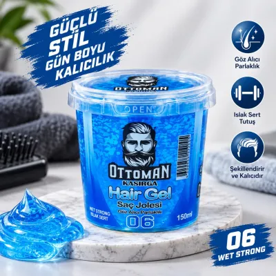Ottoman Kasırga Hair Gel Islak Sert Saç Jölesi 150 ml Mavi Güçlü Tutuş Parlak Görünüm 1 Adet