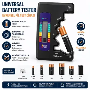 Evrensel Dijital Pil Test Cihazı AA AAA C D N 9V ve Düğme Pil Uyumlu