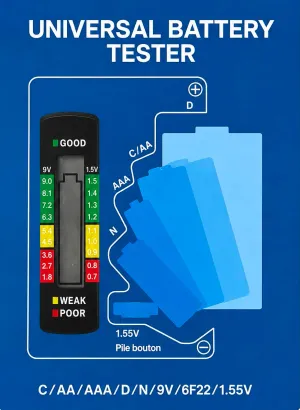Evrensel Dijital Pil Test Cihazı AA AAA C D N 9V ve Düğme Pil Uyumlu