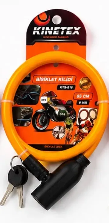 Bisiklet Kilidi 65 CM 9 MM Çelik Halatlı Anahtarlı Güvenlik Kilidi Sarı