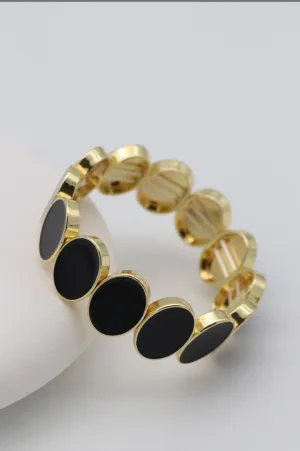 Kadın 14K Kaplama Gold Siyah Çelik Lastik Bileklik