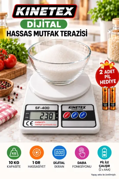 SF-400 Dijital Hassas Mutfak Terazisi 10 Kg Kapasiteli 1 Gr Hassasiyetli Pilli Tartı