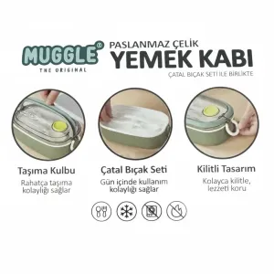 Paslanmaz Çelik Yemek Kabı 750 ml – Çatal Kaşık Setli, Çift Kilitli Tasarım- Pembe Renk