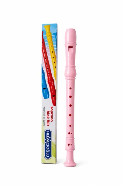 Helvacıoğlu Soprano Blok Flüt 32,5 cm Okul Müzik Dersi Eğitim Flütü Pembe