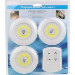 LED Gece Lambası Seti – 3’lü Yuvarlak, Kumandalı  Dokunmatik, Pilli LED