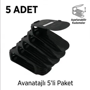 Ayarlanabilir Ayakkabı Düzenleyici Rampa - Dolap İçi Yer Tasarrufu Sağlayan Ayakkabılık 5 Adet