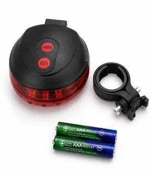 7 Fonksiyonlu Lazer Şerit Bisiklet Arka Stop Lambası | 5 LED, 2 Lazer, Su Geçirmez, 260° Görünürlük