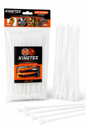 100 Adet Beyaz Cırt Kelepçe 4,8x200 mm Plastik Kelepçe Kablo Düzenleyici Güçlü Kilit Mekanizmalı