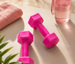 Pembe Köşeli Kemik Dambıl Seti 1 kg - Pilates Fitness ve Egzersiz El Halteri