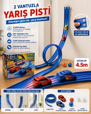 360° Dönebilen Yarış Pisti 4,5 Metre Vantuzlu Esnek Yarış Yolu 2 Arabalı Çocuk Oyuncağı