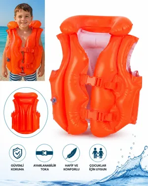 Çocuk Şişme Can Yeleği 3-6 Yaş 50x47 cm Ayarlanabilir Tokalı Yüzme Yeleği Turuncu