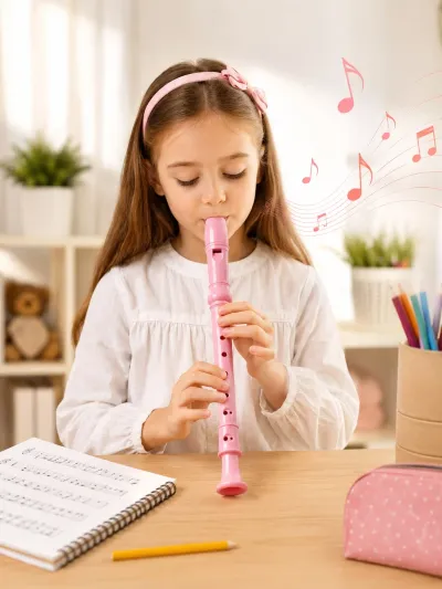 Helvacıoğlu Soprano Blok Flüt 32,5 cm Okul Müzik Dersi Eğitim Flütü Pembe